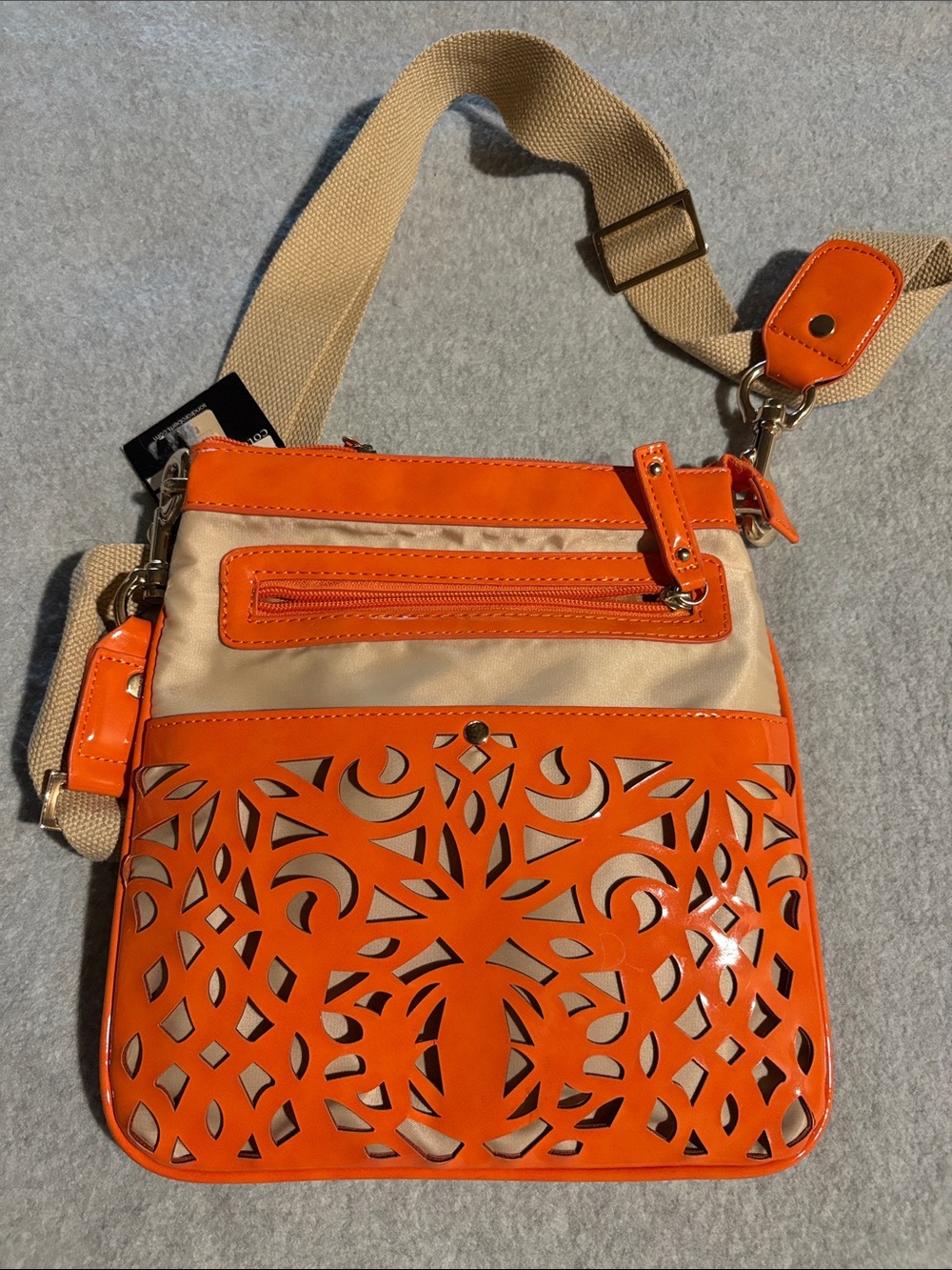 NWT Sondra Roberts Orange Laser-Cut Crossbody Bag